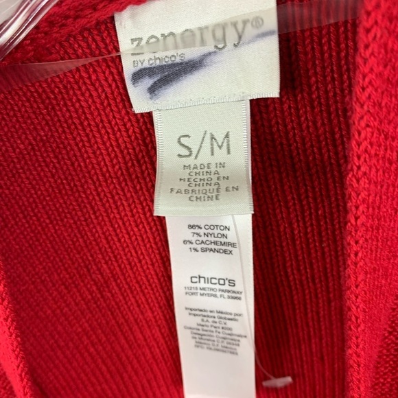 Chicos Small Medium Oversized Sweater Cardigan Knee Length Red Black Pockets - Picture 3 of 9